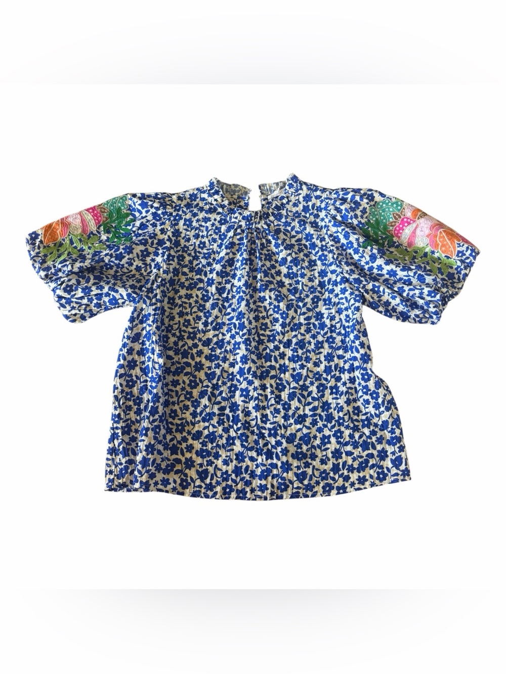 THML blue and white floral blouse with embroidery size XL